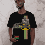 Man wearing black graphic T-shirt with "OVA CHEEVA" and Burkina Faso design.